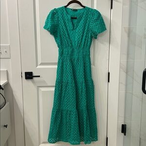 Green Eyelet Midi Dress